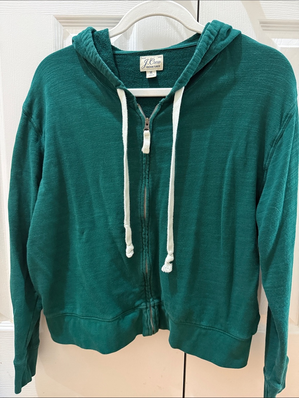 J. Crew Teal Zip Hoodie with White Drawstrings